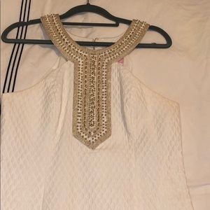 Lily Pulitzer White Shift Dress with Gold Beading